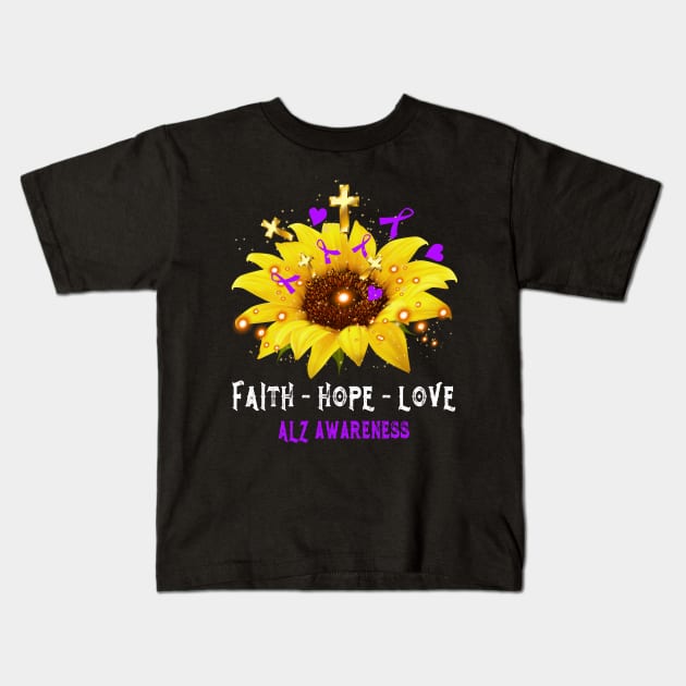 Faith Hope Love ALZ Awareness Support ALZ Warrior Gifts Kids T-Shirt by ThePassion99